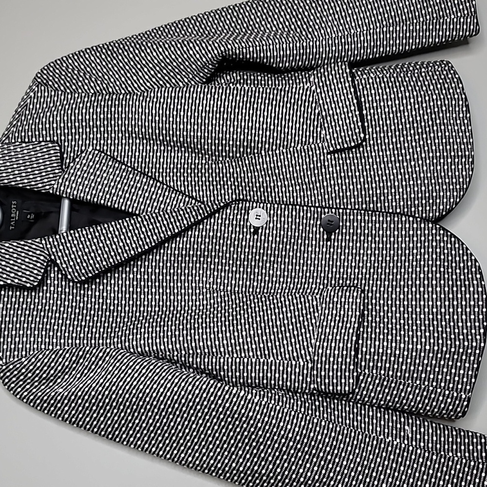 Talbots size 6P black & White polka stitched dot blazer - Picture 3 of 9